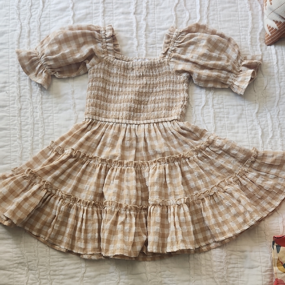 Ivy City Co Tan Gingham Kids Dress